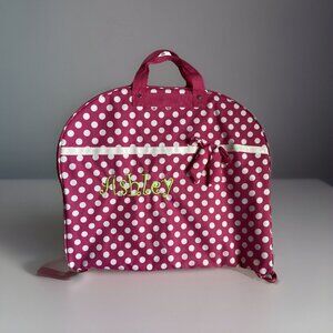 Kids Youth Hanging Garment Bag Canvas Pink White Polka Dot Handles Pocket Ashley